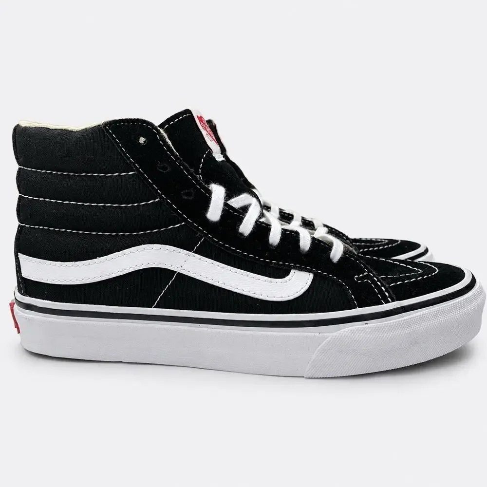 Vans Sk8-Hi Women’s 6 Men’s 4.5 Black White Suede Canvas High Top Shoes NWT